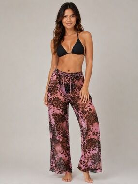 Vintage Y2K VENUS Swimwear Coverup Mesh Animal Print pants Pink Brown Small